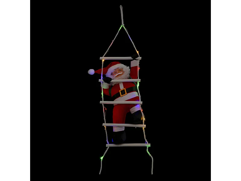 Père Noël grimpeur sur échelle lumineuse à LED couleurs changeantes H 70 cm