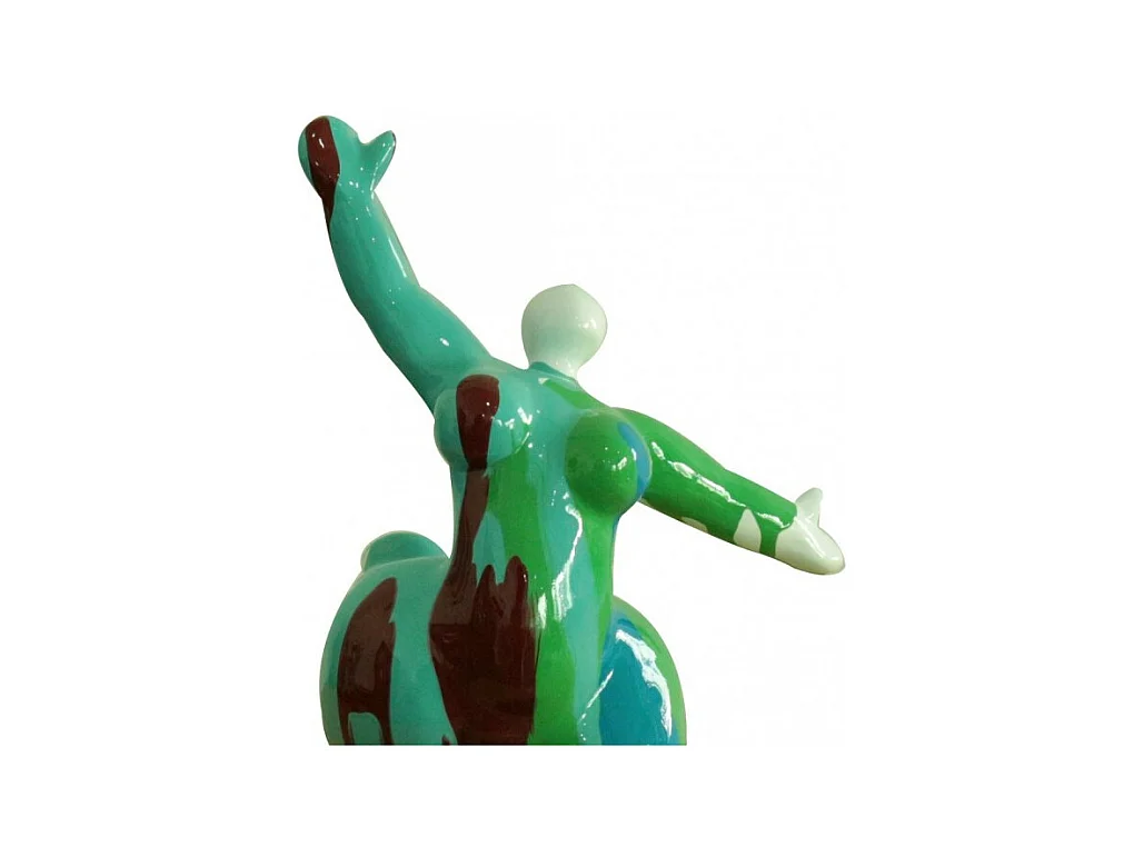 Statue femme jambe levée coulures vert / bleu H33 cm - LADY DRIPS 01
