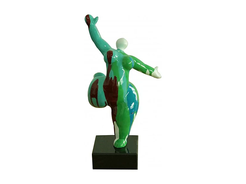 Statue femme jambe levée coulures vert / bleu H33 cm - LADY DRIPS 01