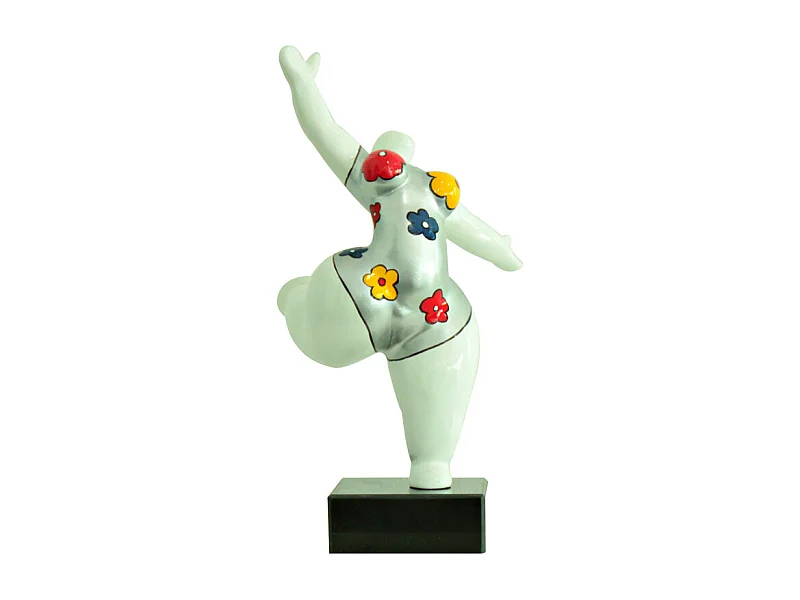 Statue femme jambe levée fleurs bleu jaune rouge H33 cm - LADY FLOWER