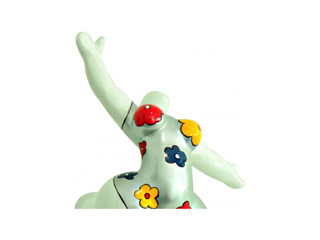 Statue femme jambe levée fleurs bleu jaune rouge H33 cm - LADY FLOWER