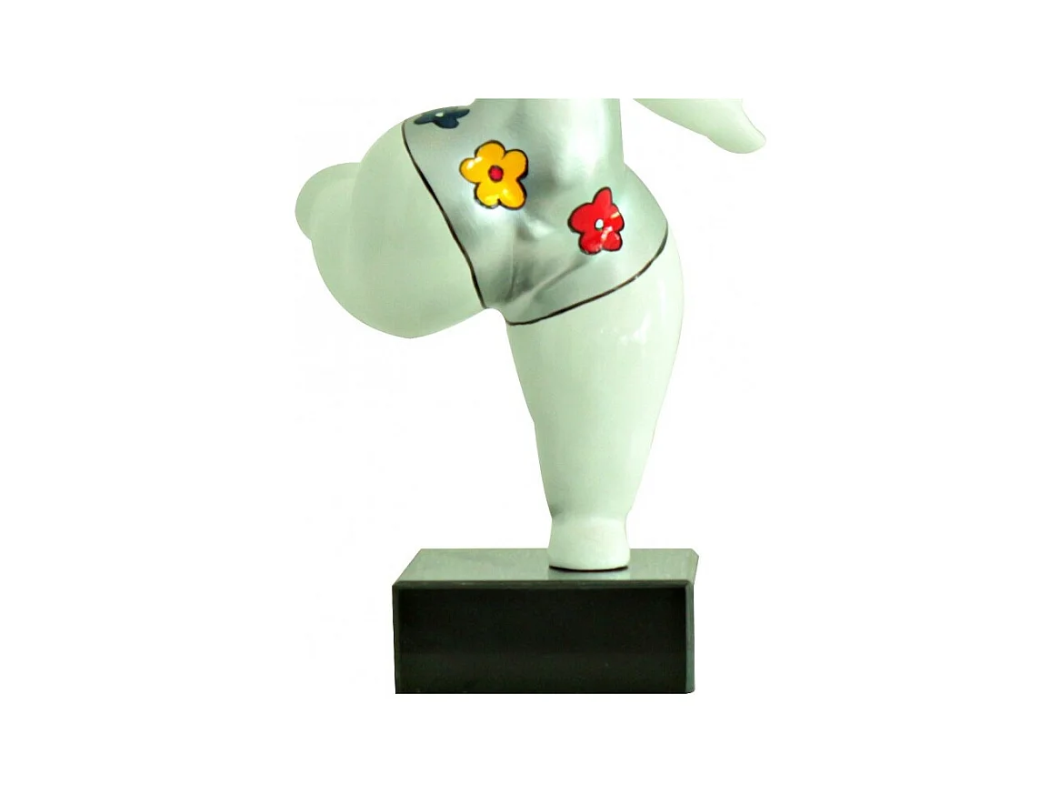 Statue femme jambe levée fleurs bleu jaune rouge H33 cm - LADY FLOWER