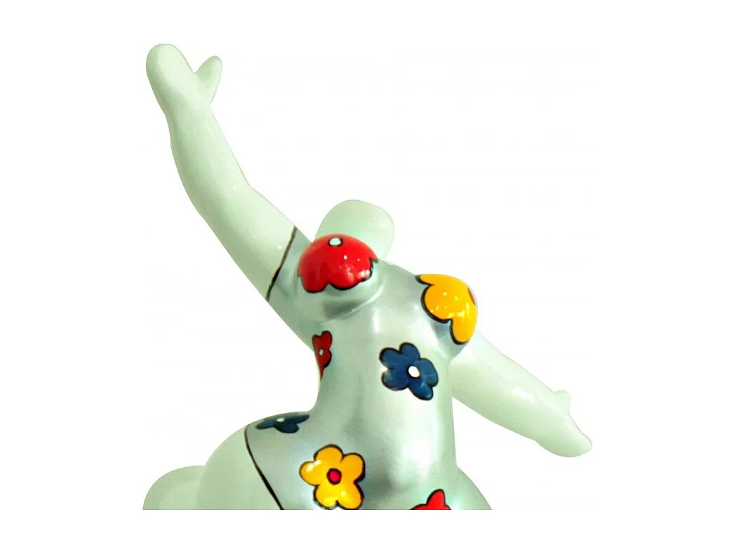 Statue femme jambe levée fleurs bleu jaune rouge H33 cm - LADY FLOWER