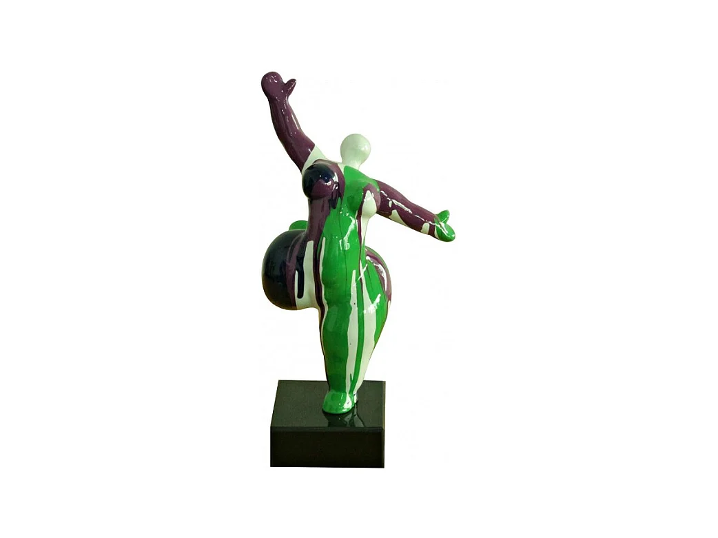 Statue femme jambe levée coulures vert / violet H33 cm - LADY DRIPS 03