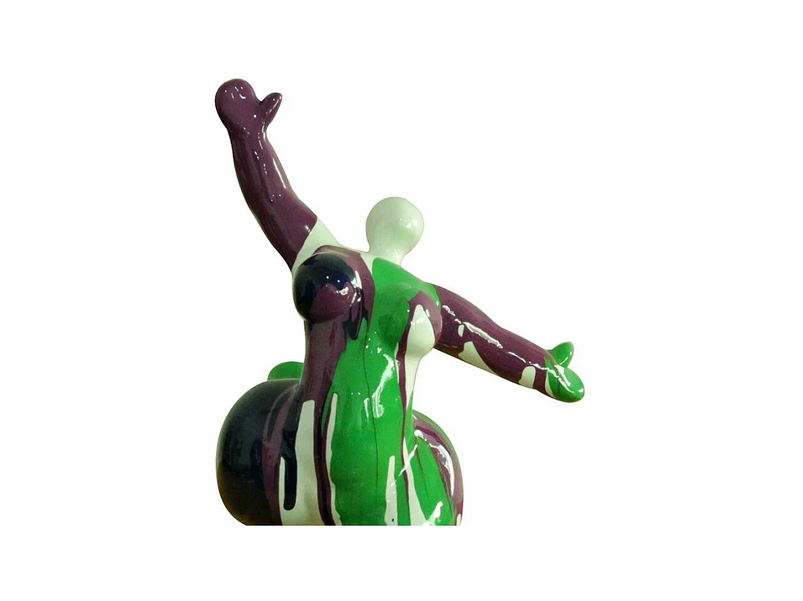 Statue femme jambe levée coulures vert / violet H33 cm - LADY DRIPS 03