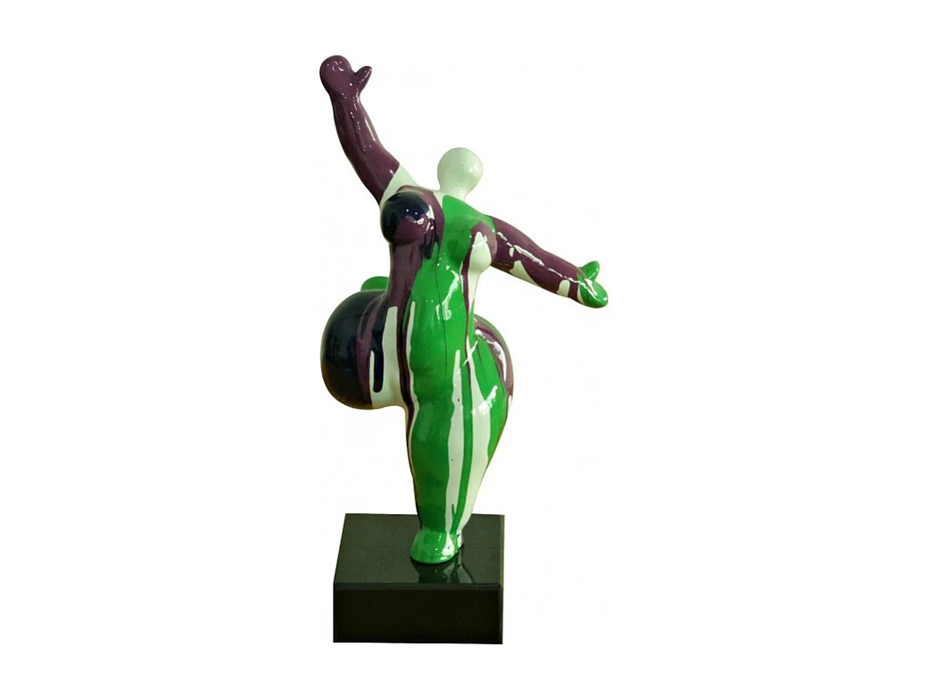 Statue femme jambe levée coulures vert / violet H33 cm - LADY DRIPS 03