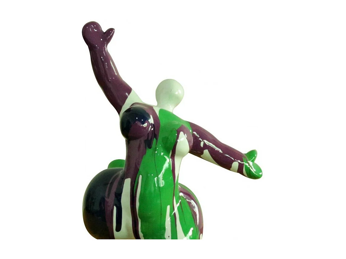 Statue femme jambe levée coulures vert / violet H33 cm - LADY DRIPS 03