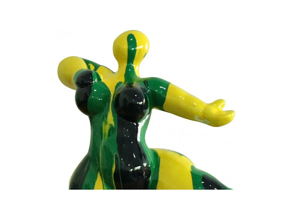 Statue femme dansant avec coulures jaune / vert H33 cm - LADY DRIPS 05