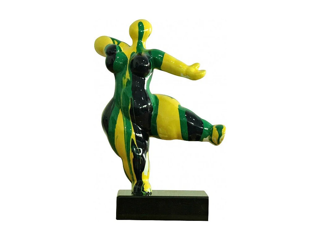Statue femme dansant avec coulures jaune / vert H33 cm - LADY DRIPS 05