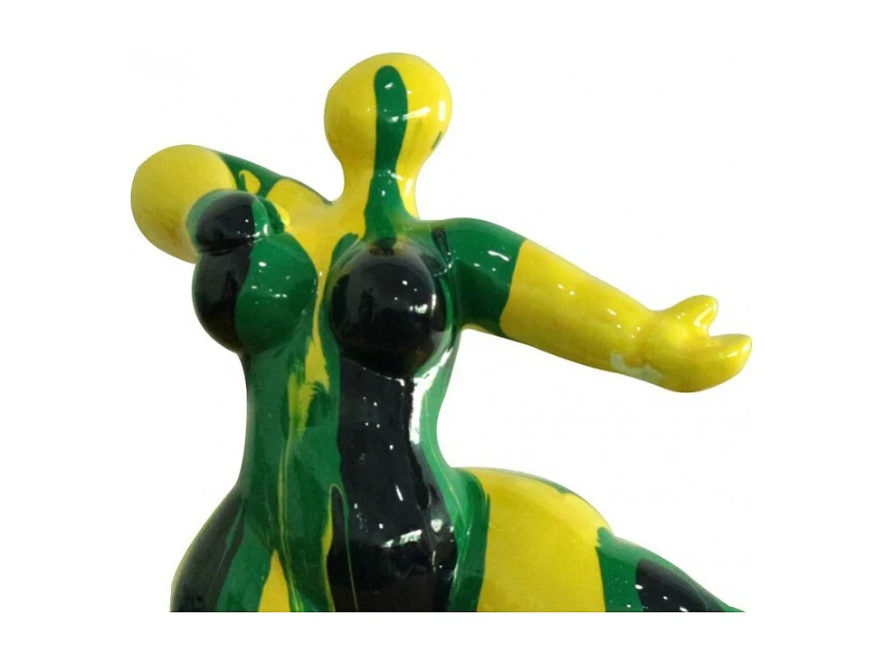 Statue femme dansant avec coulures jaune / vert H33 cm - LADY DRIPS 05