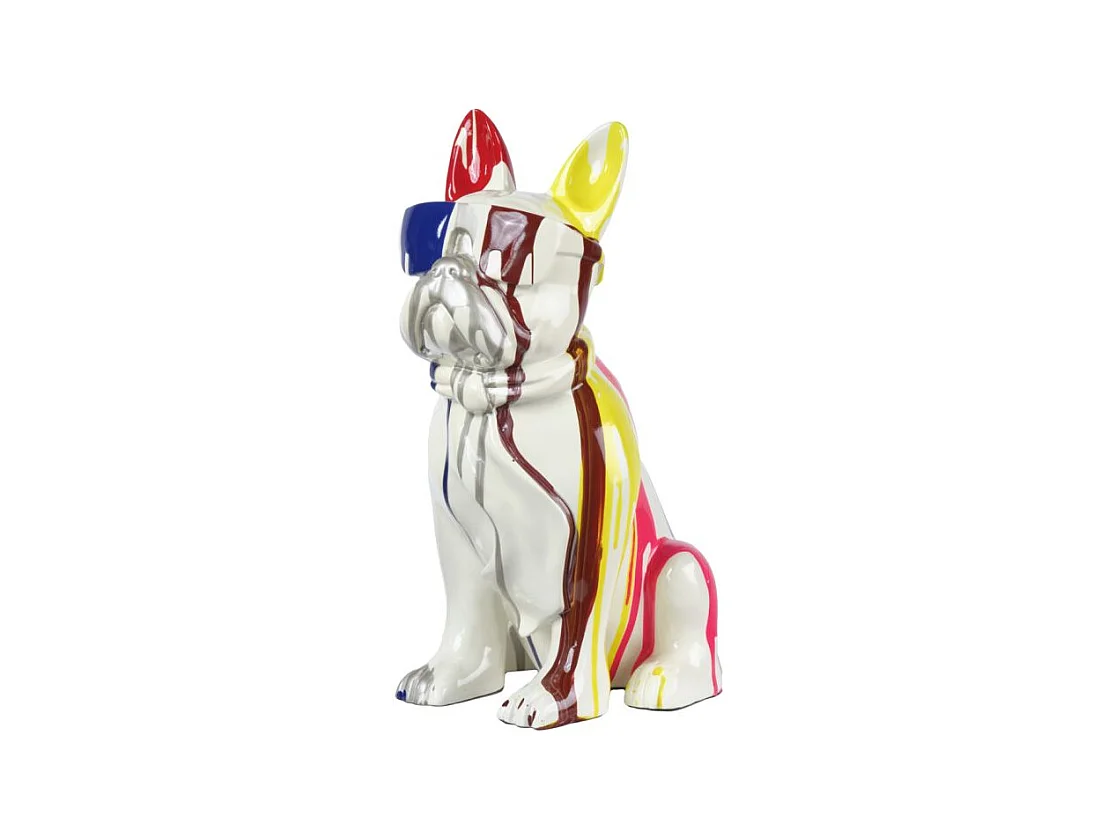 Statue chien blanc à lunettes et peinture H.37 cm - THE BOSS