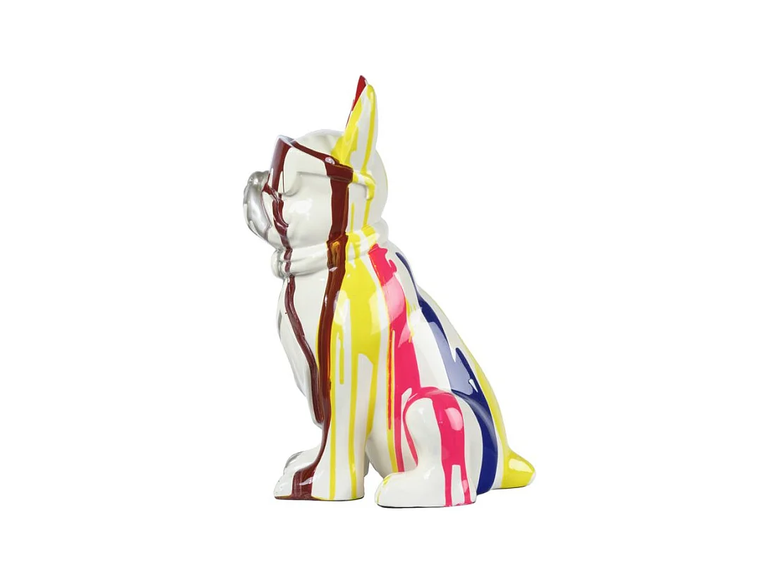 Statue chien blanc à lunettes et peinture H.37 cm - THE BOSS