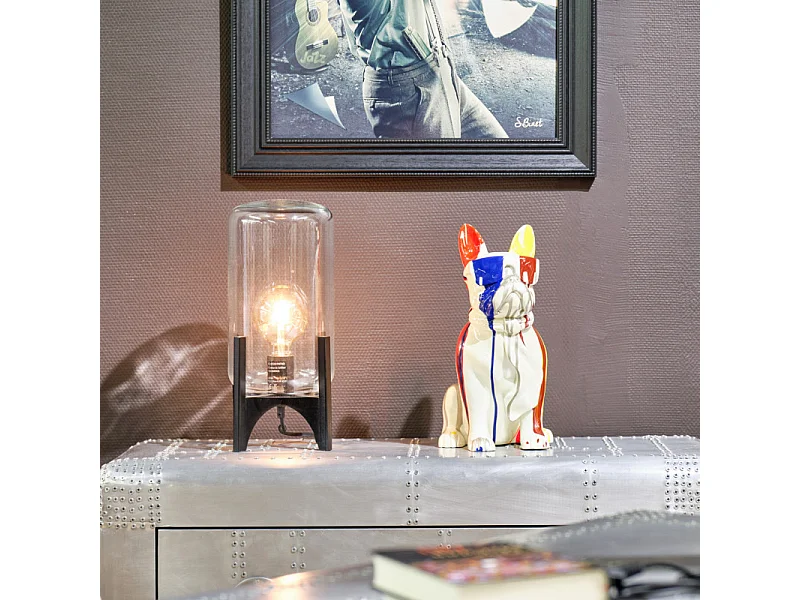 Statue chien blanc à lunettes et peinture H.37 cm - THE BOSS