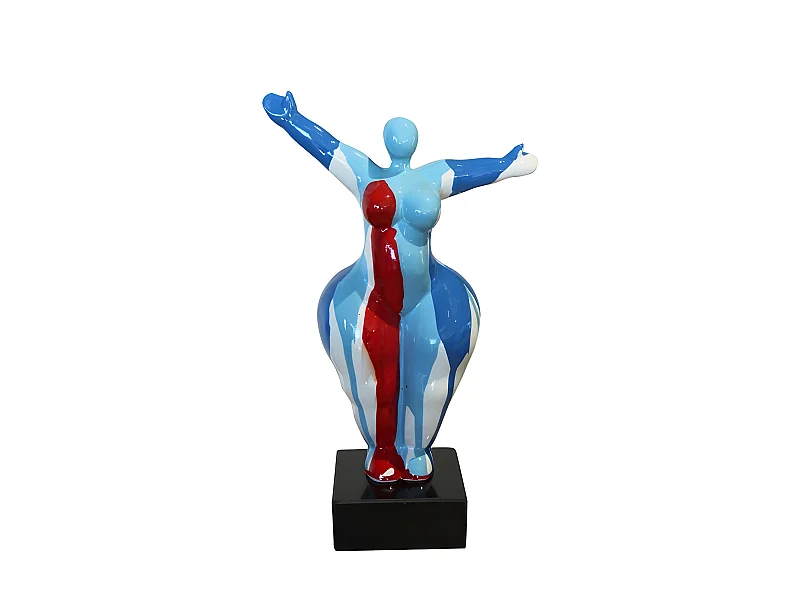 Statue femme bras levés coulures bleu / rouge H34 cm - LADY DRIPS 01