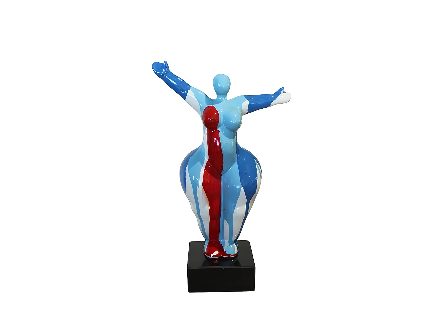 Statue femme bras levés coulures bleu / rouge H34 cm - LADY DRIPS 01