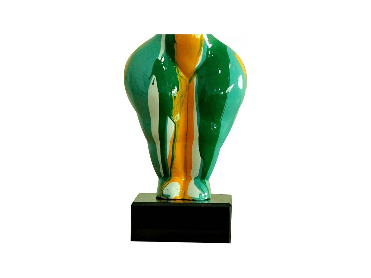 Statue femme bras levés coulures vert / orange H34 cm - LADY DRIPS 02