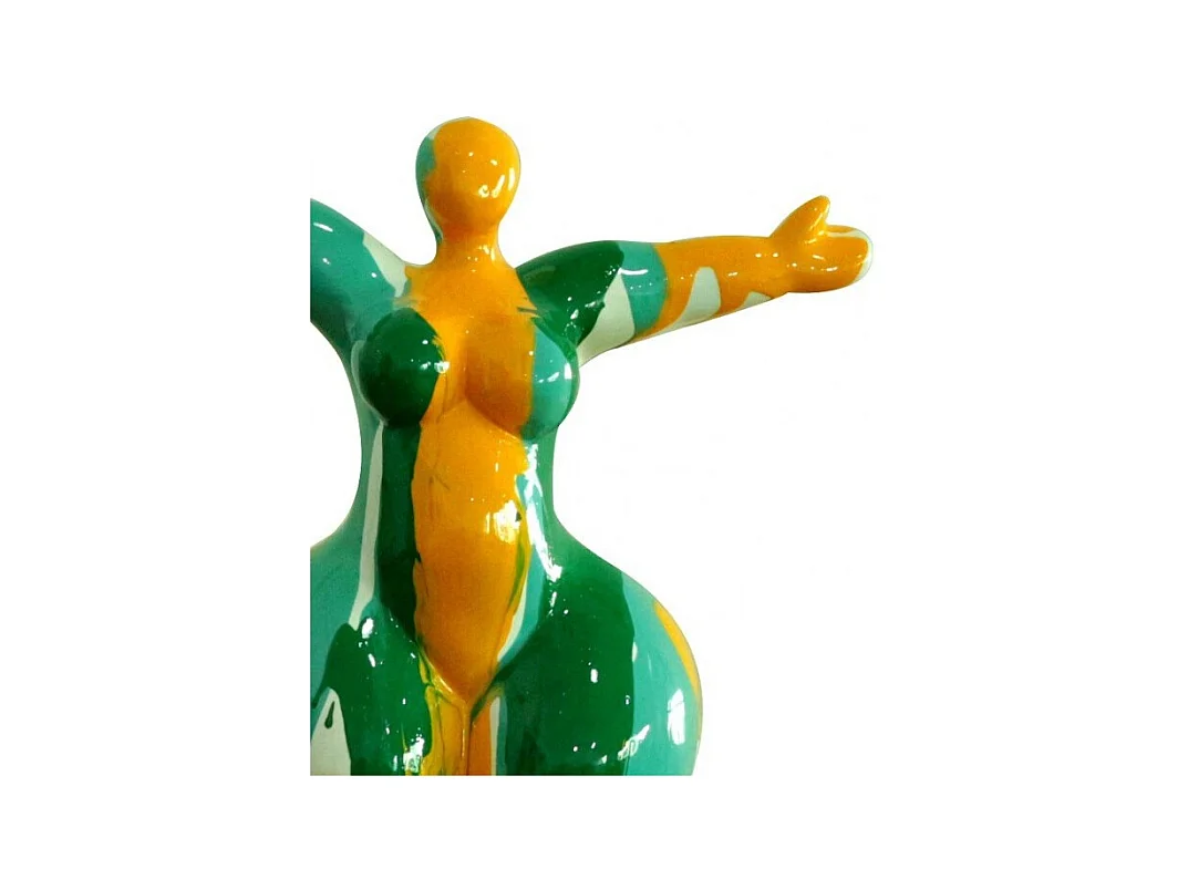 Statue femme bras levés coulures vert / orange H34 cm - LADY DRIPS 02