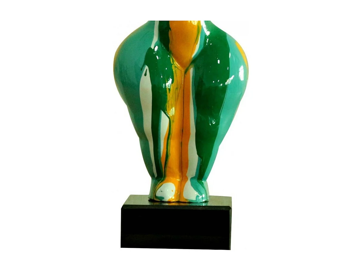 Statue femme bras levés coulures vert / orange H34 cm - LADY DRIPS 02