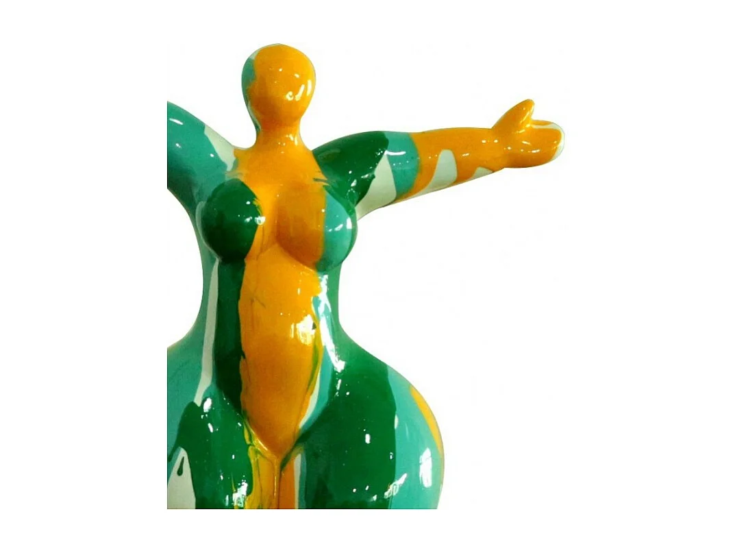 Statue femme bras levés coulures vert / orange H34 cm - LADY DRIPS 02