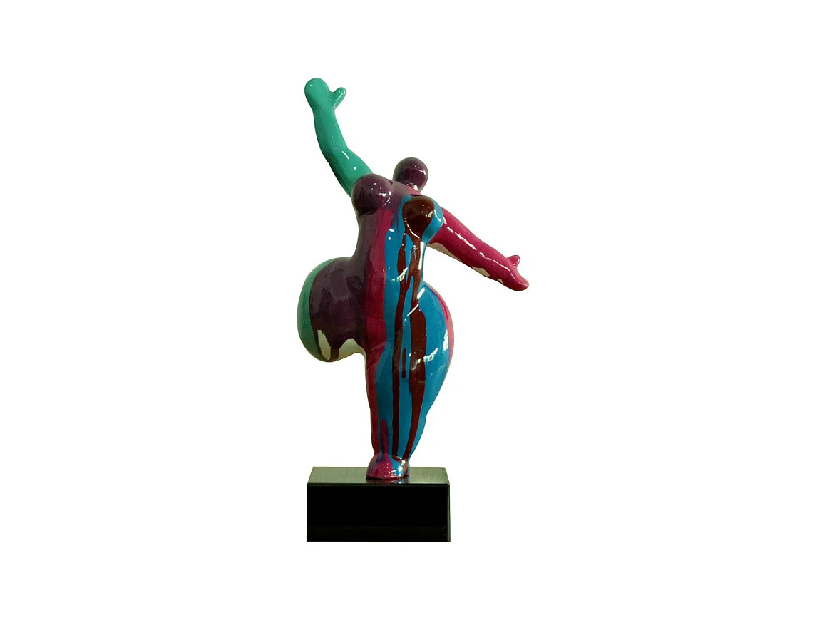 Statue femme jambe levée coulures violet / bleu H33 cm - LADY DRIPS 05