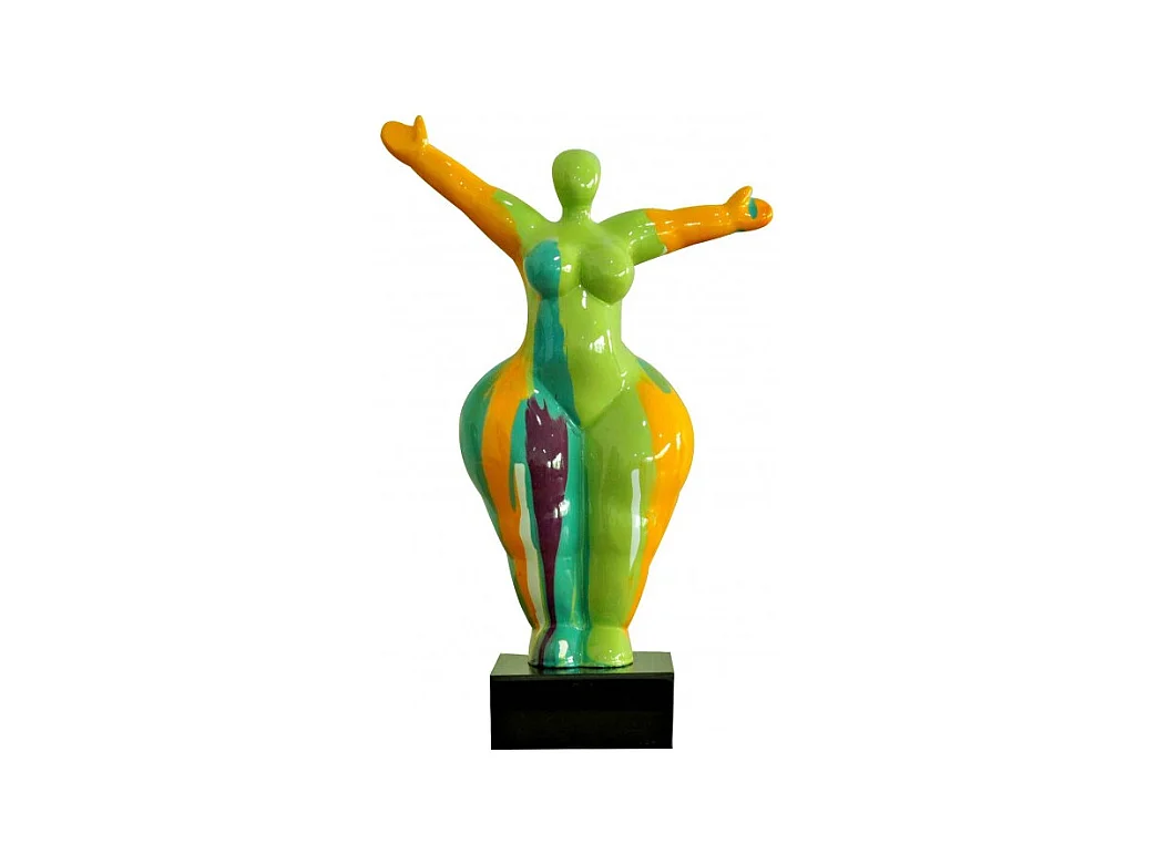Statue femme bras levés coulures jaune / vert H34 cm - LADY DRIPS 03