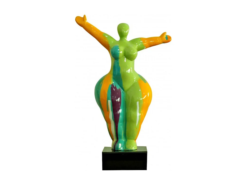 Statue femme bras levés coulures jaune / vert H34 cm - LADY DRIPS 03