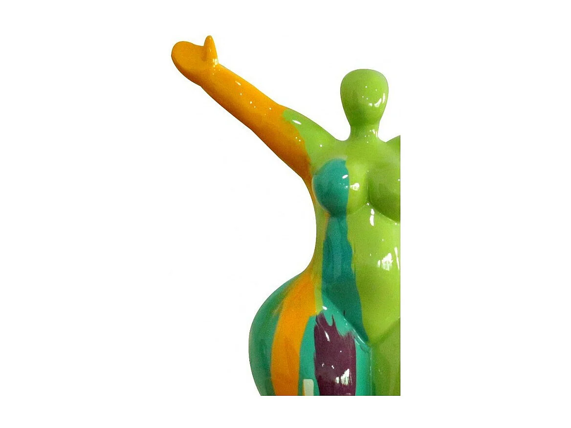 Statue femme bras levés coulures jaune / vert H34 cm - LADY DRIPS 03