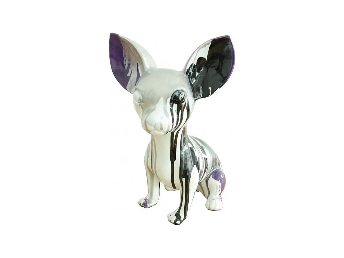 Statue chien chihuahua coulures argentées et violet H.30 cm - BEVERLY 02