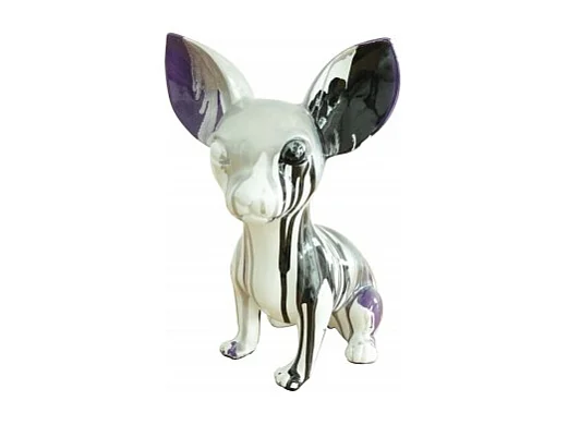 Statue chien chihuahua coulures argentées et violet H.30 cm - BEVERLY 02