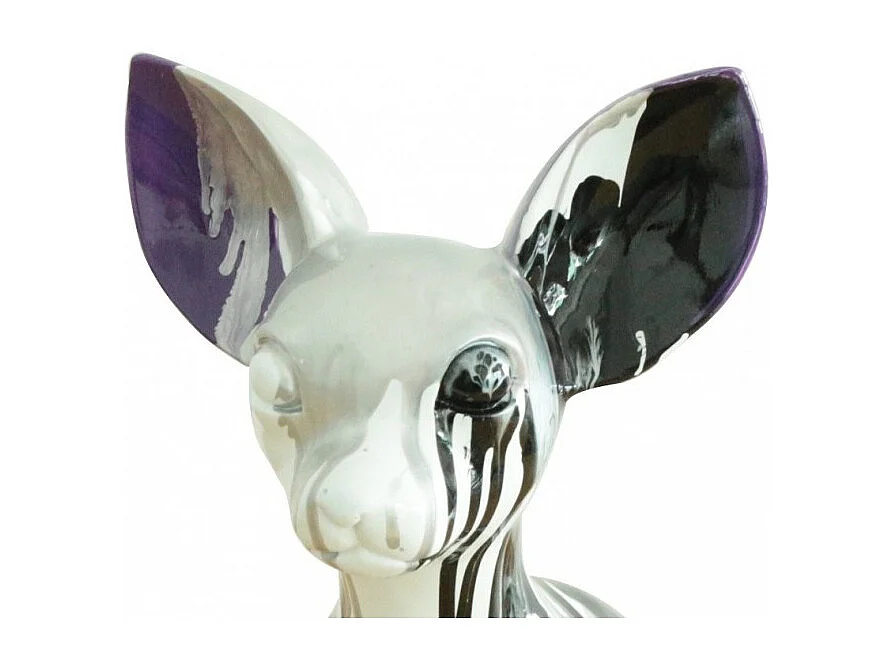 Statue chien chihuahua coulures argentées et violet H.30 cm - BEVERLY 02