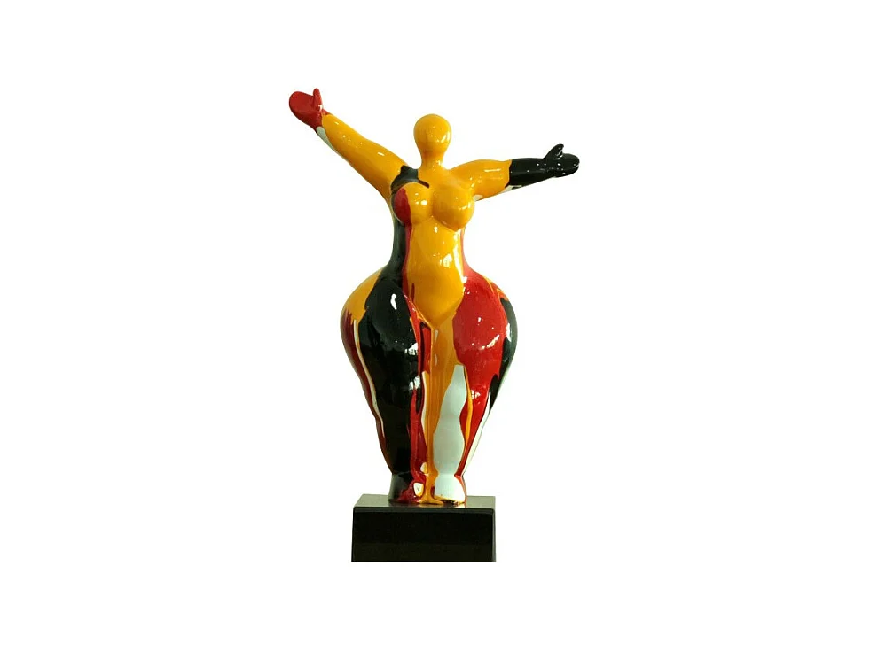 Statue femme bras levés coulures rouge / jaune H34 cm - LADY DRIPS 04