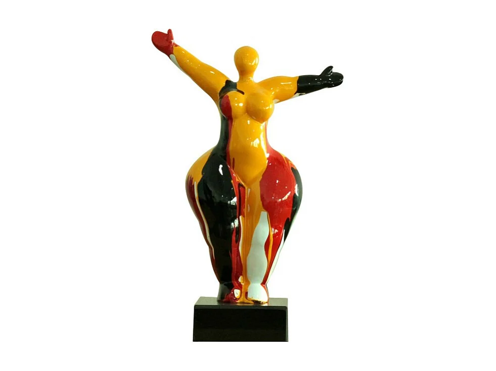 Statue femme bras levés coulures rouge / jaune H34 cm - LADY DRIPS 04