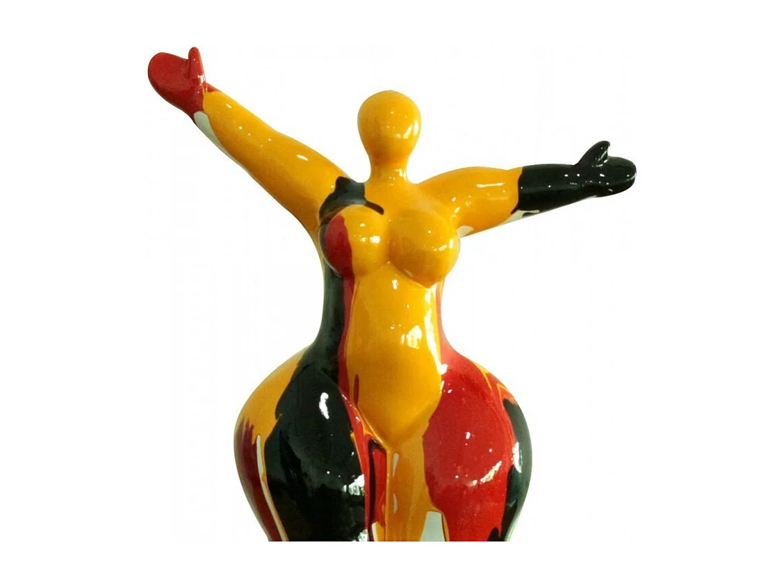 Statue femme bras levés coulures rouge / jaune H34 cm - LADY DRIPS 04