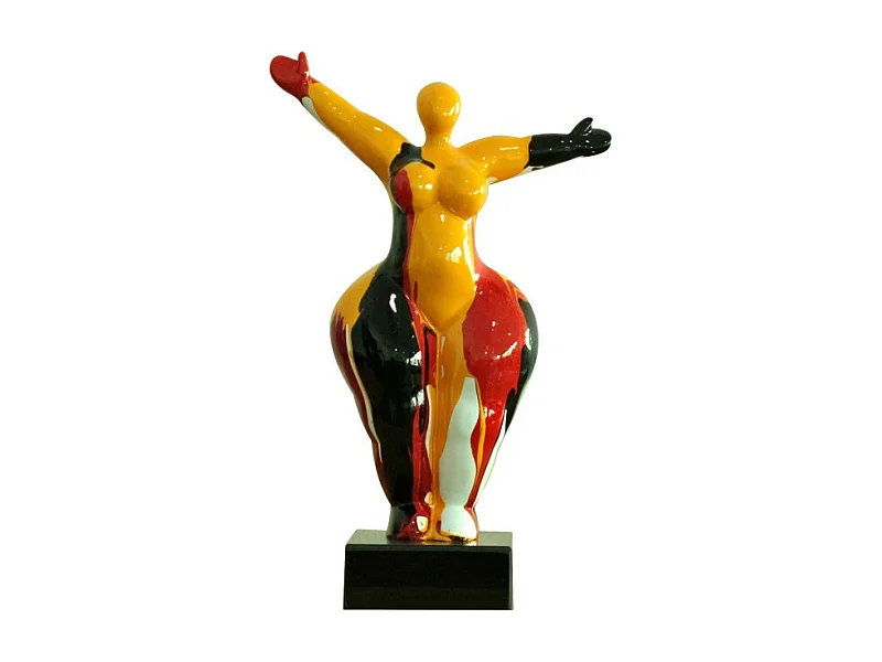 Statue femme bras levés coulures rouge / jaune H34 cm - LADY DRIPS 04