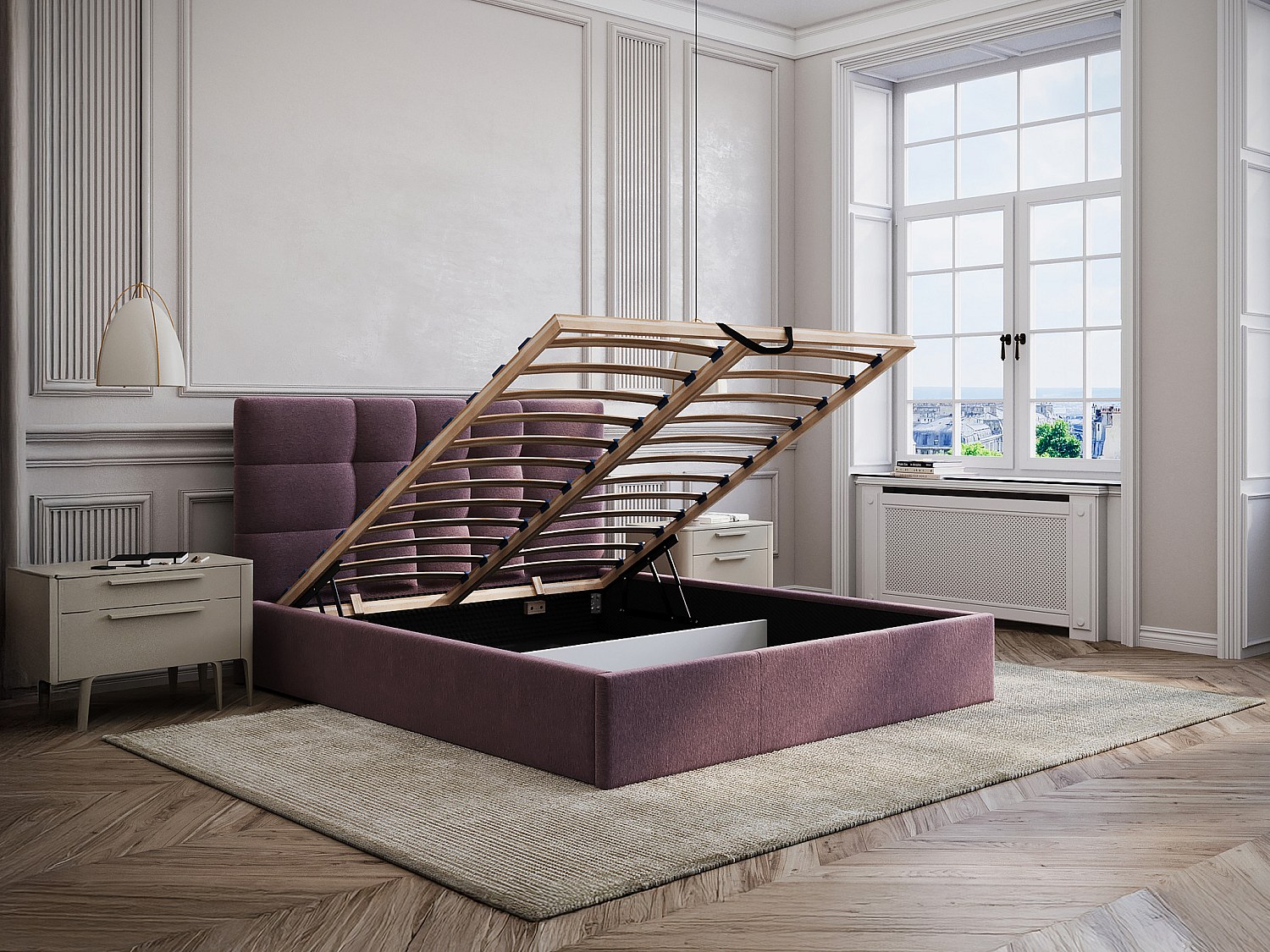 Seng med oppbevaring i stoff - 160 x 200 cm - Vinrød - ELIAVA