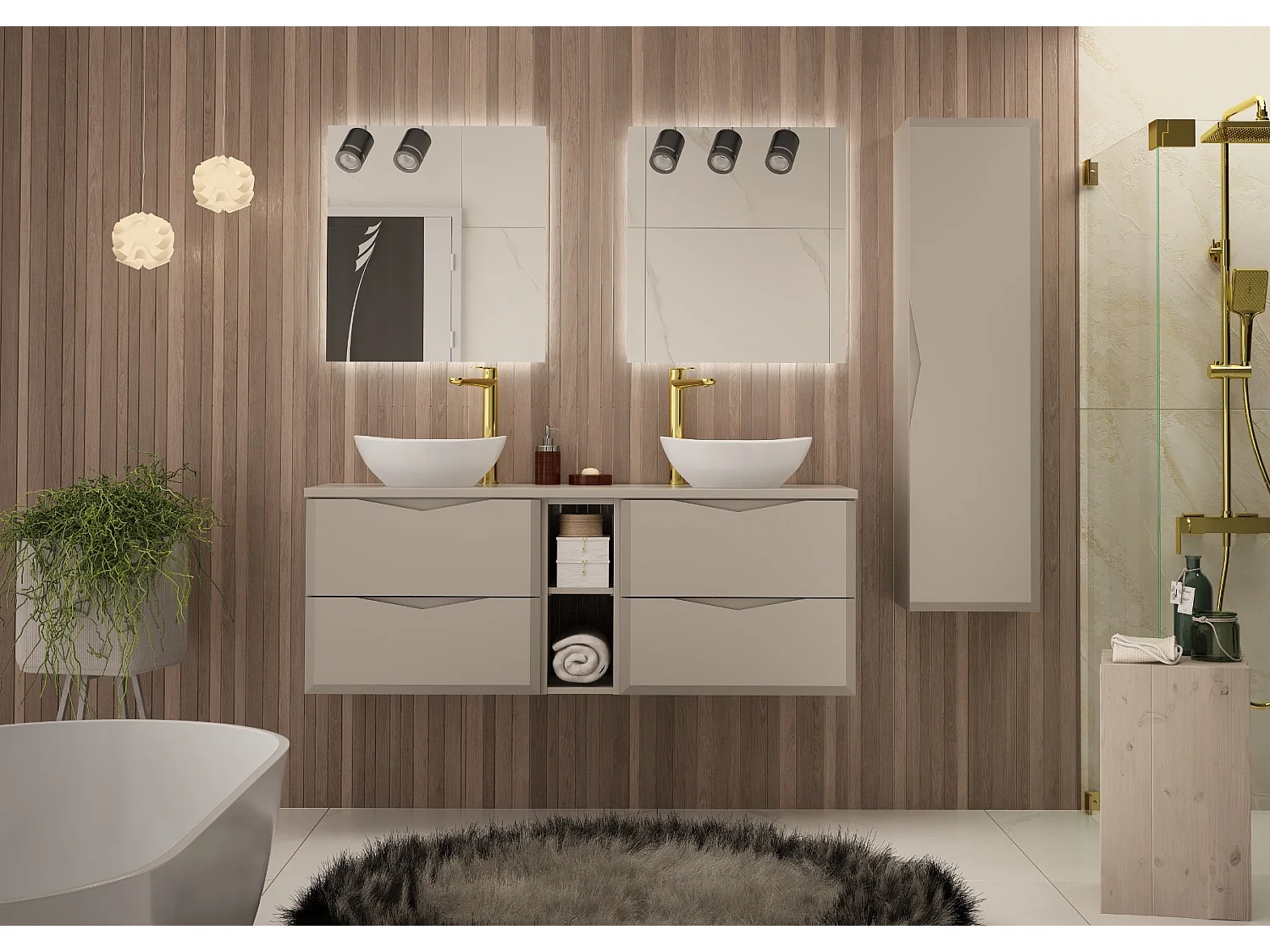 Ensemble de salle de bain en cachemire 140 cm Armoire avec plateau Étagère Lavabo Delica