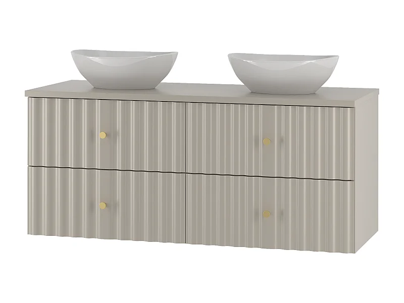 Cashmere Bathroom Set 120cm Schrank mit Arbeitsplatte und Washbecken geriffelte Front Aqua