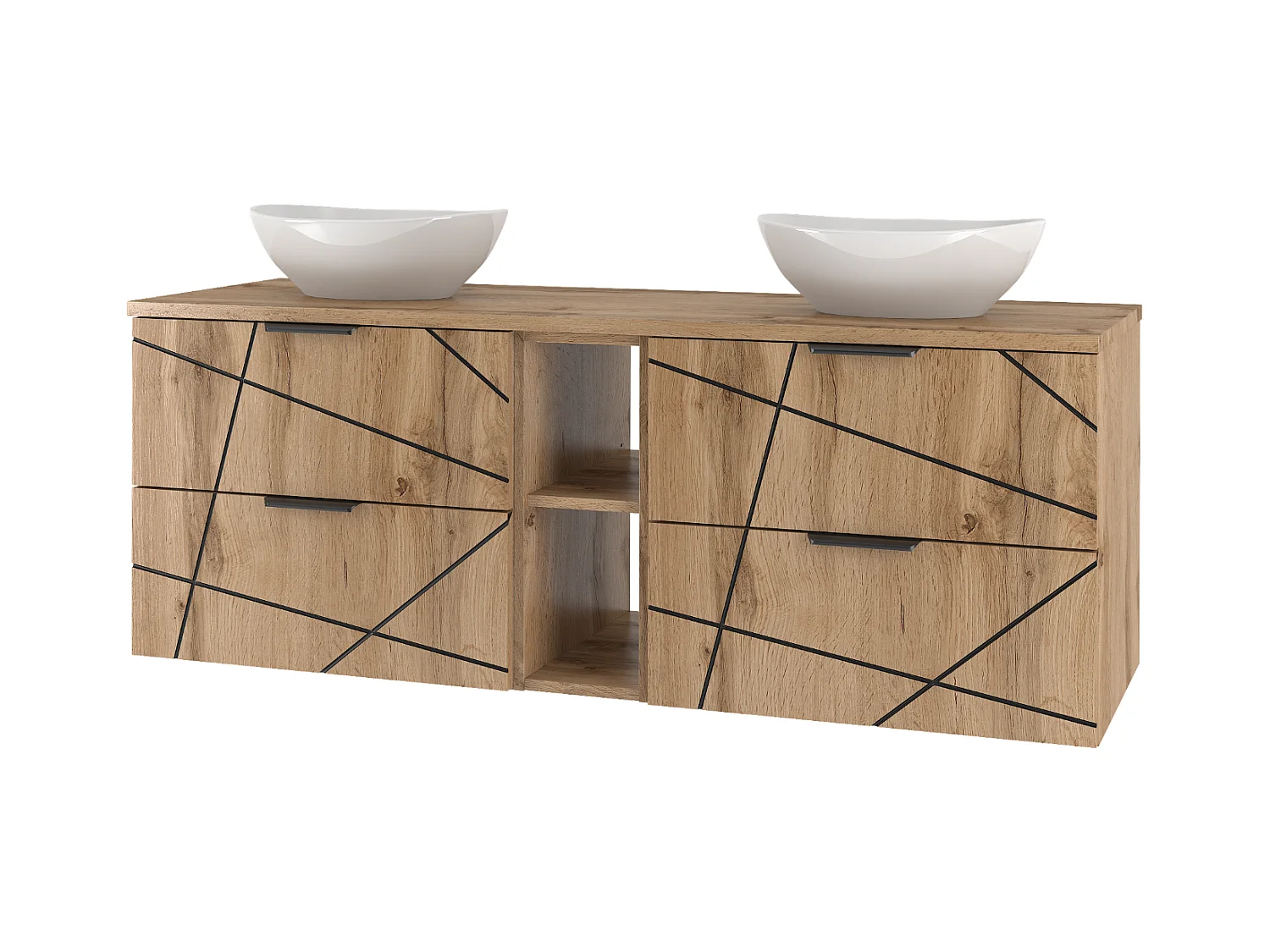 Ensemble de salle de bain 140 cm Armoire avec plan de travail Étagère Lavabo Chêne Wotan Wood