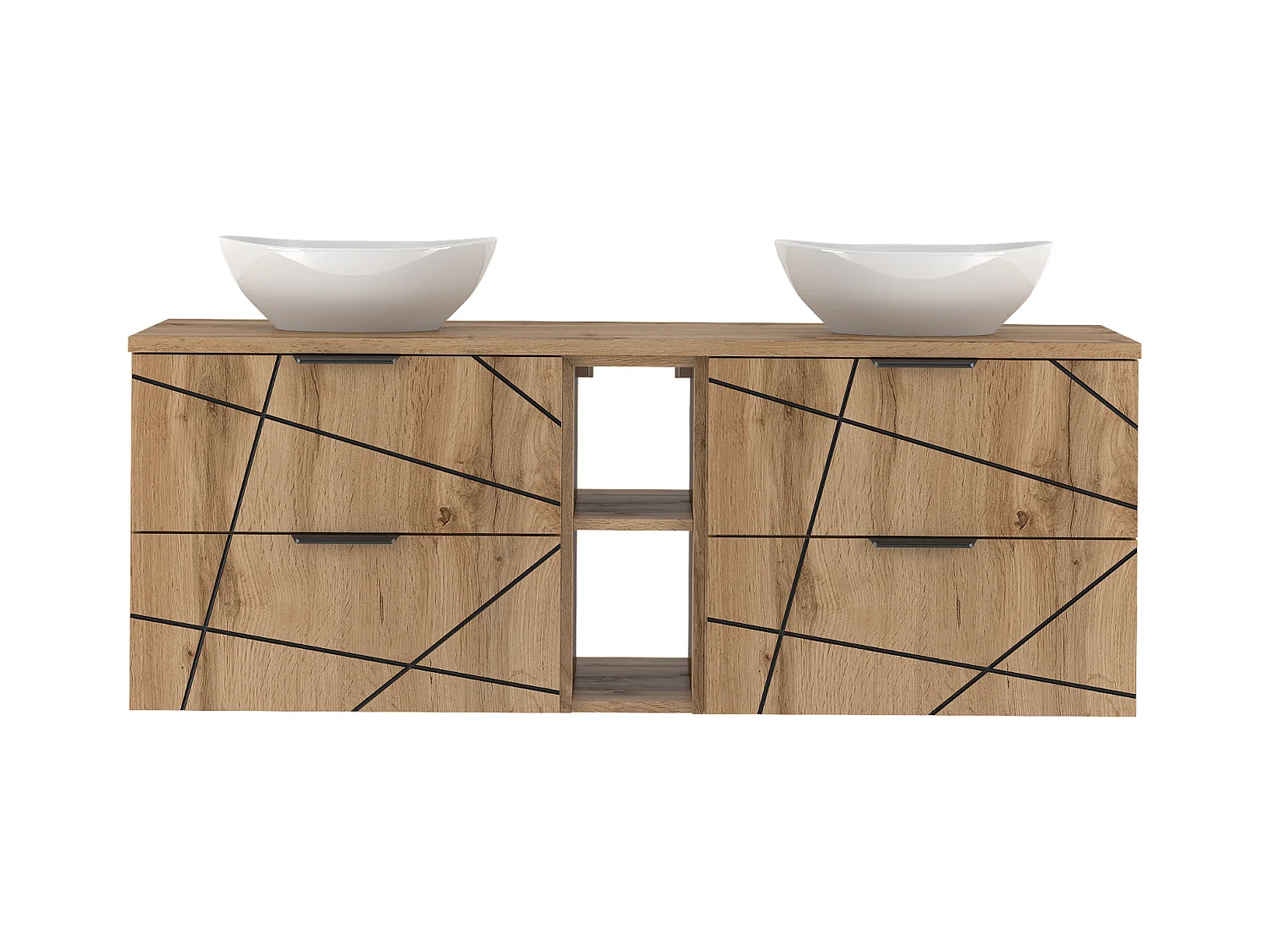 Ensemble de salle de bain 140 cm Armoire avec plan de travail Étagère Lavabo Chêne Wotan Wood