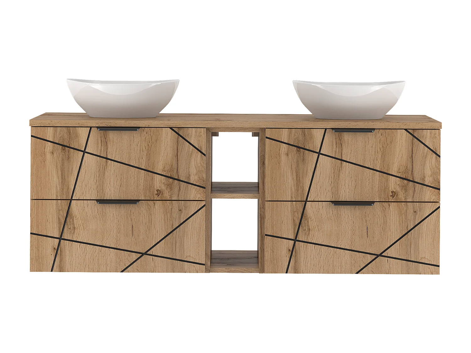 Ensemble de salle de bain 140 cm Armoire avec plan de travail Étagère Lavabo Chêne Wotan Wood