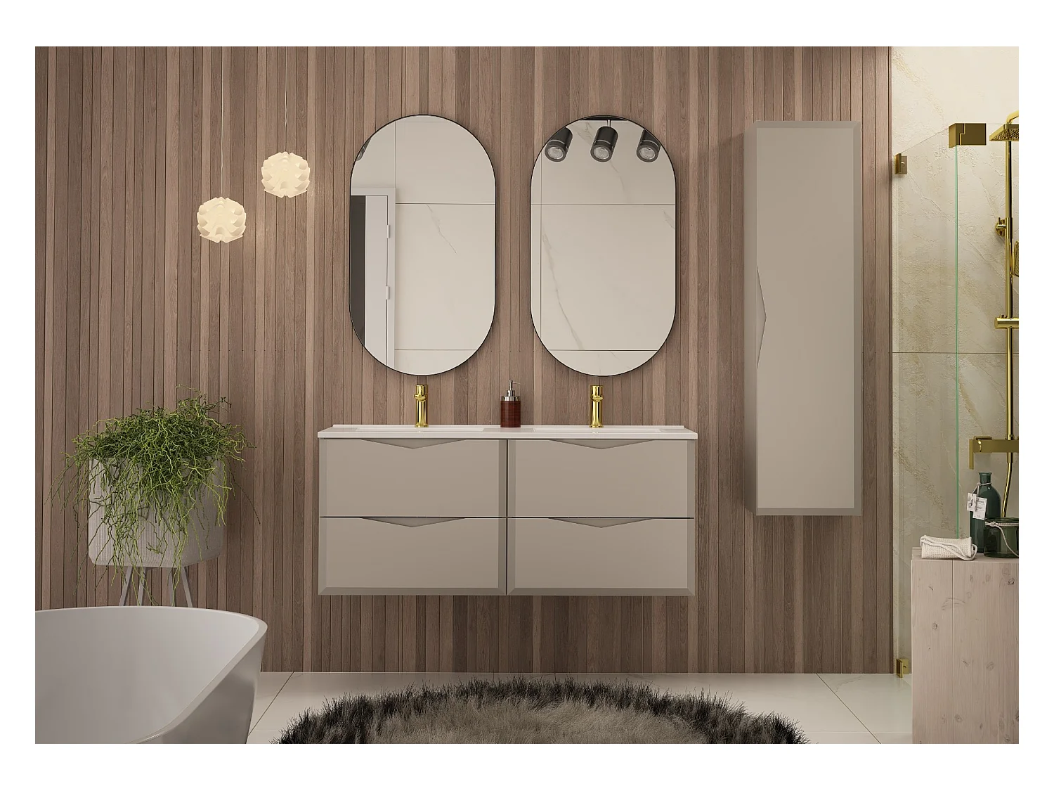 Ensemble de salle de bain en cachemire 120 cm Meuble avec lavabo Colonne Delica