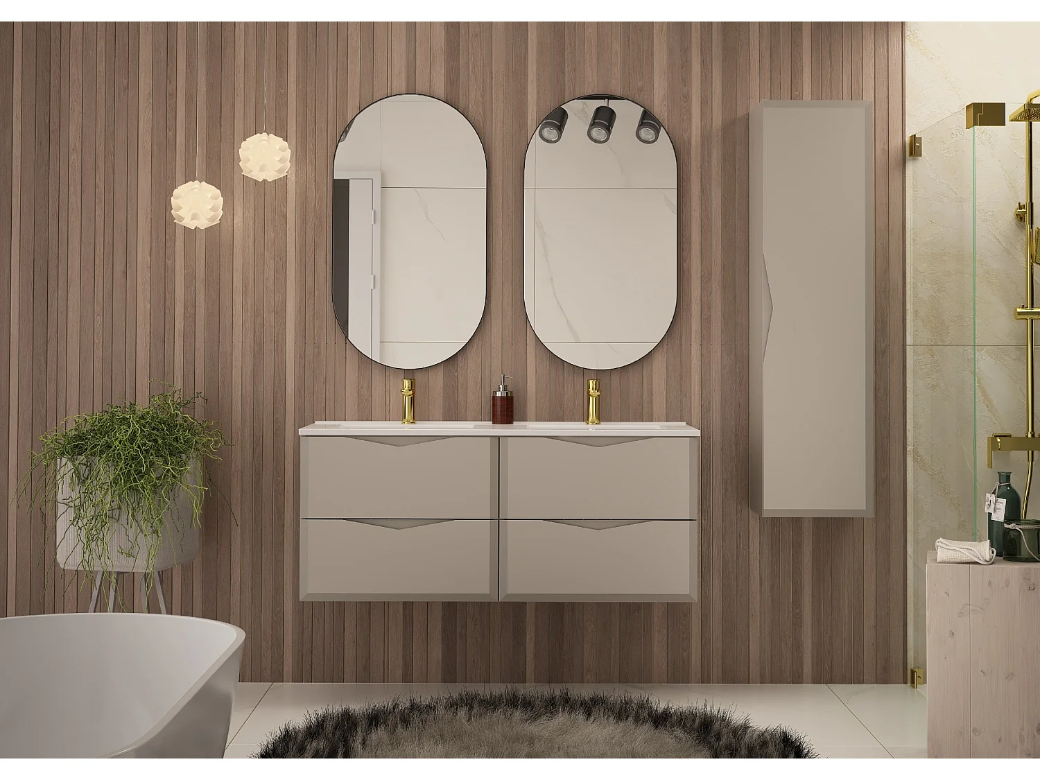 Ensemble de salle de bain en cachemire 120 cm Meuble avec lavabo Colonne Delica