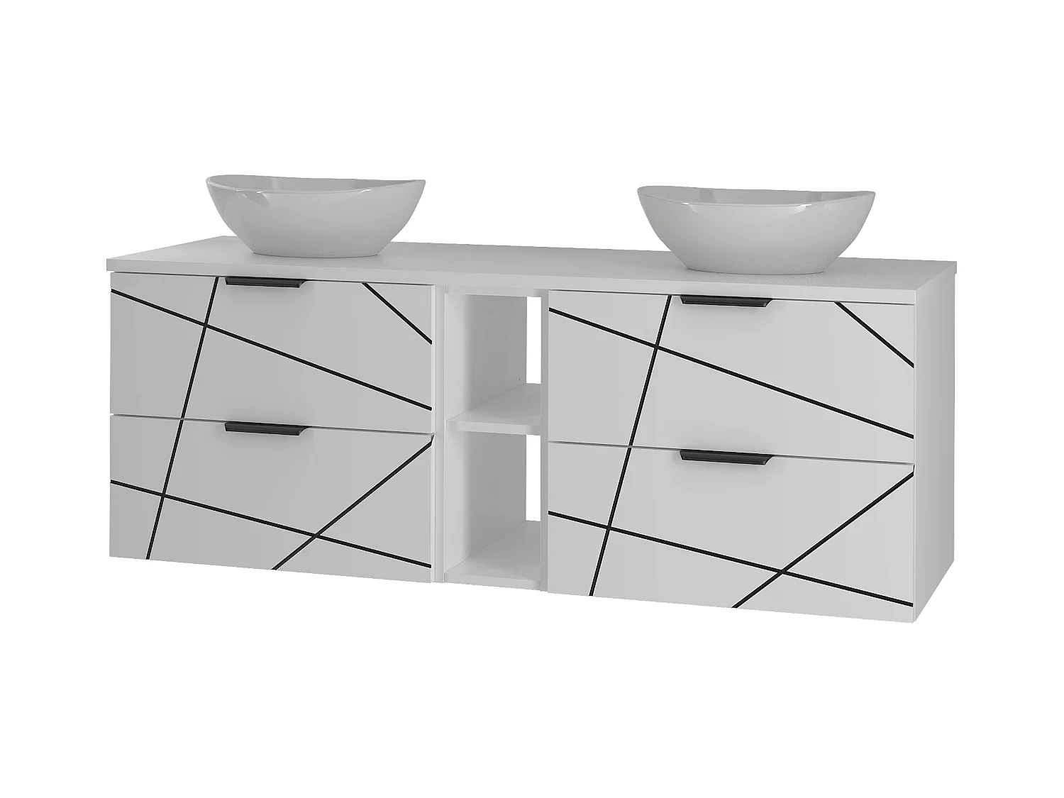 Badezimmer-Set 140 cm Schrank mit Waschtisch und Regal und Waschbecken Weiß Matt Wood