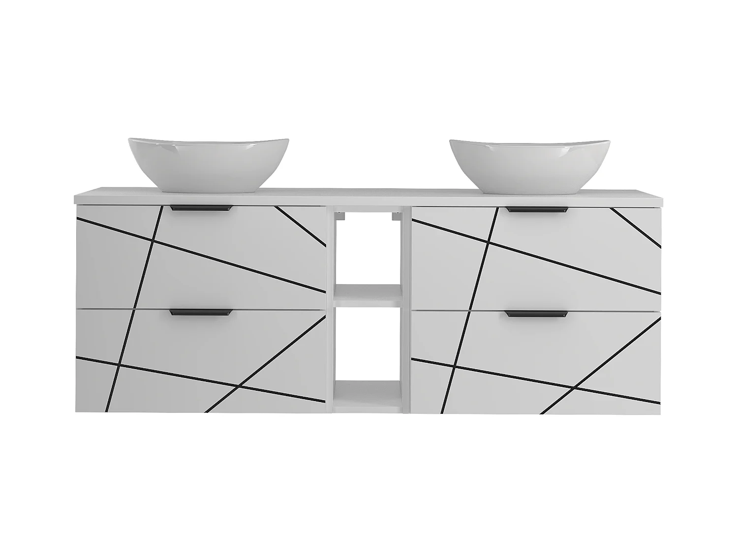 Badezimmer-Set 140 cm Schrank mit Waschtisch und Regal und Waschbecken Weiß Matt Wood