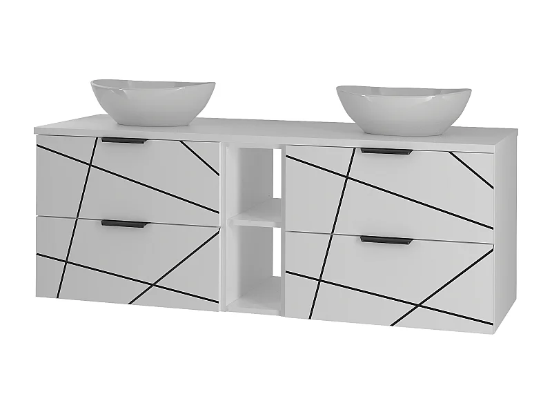 Zestaw Łazienkowy 140cm Szafka z Blatem Regał Umywalka Biały Mat Wood