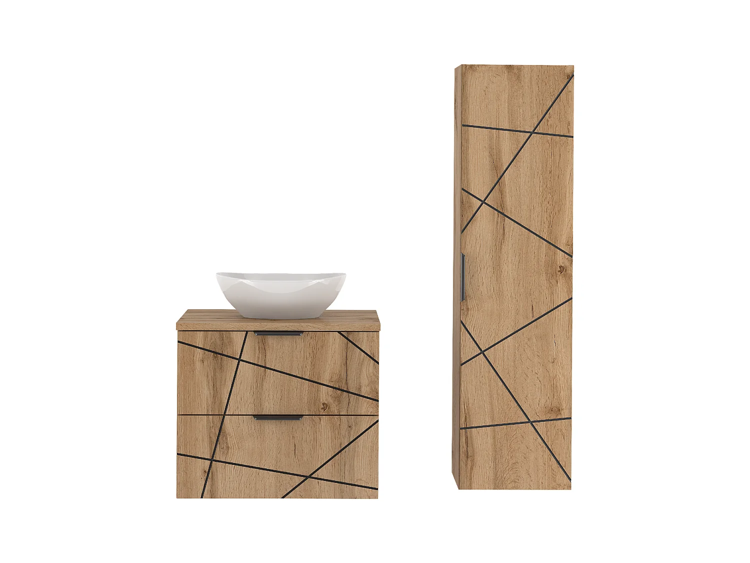 Ensemble de salle de bain 60 cm Meuble avec plan de travail Lavabo Colonne Chêne Wotan Wood