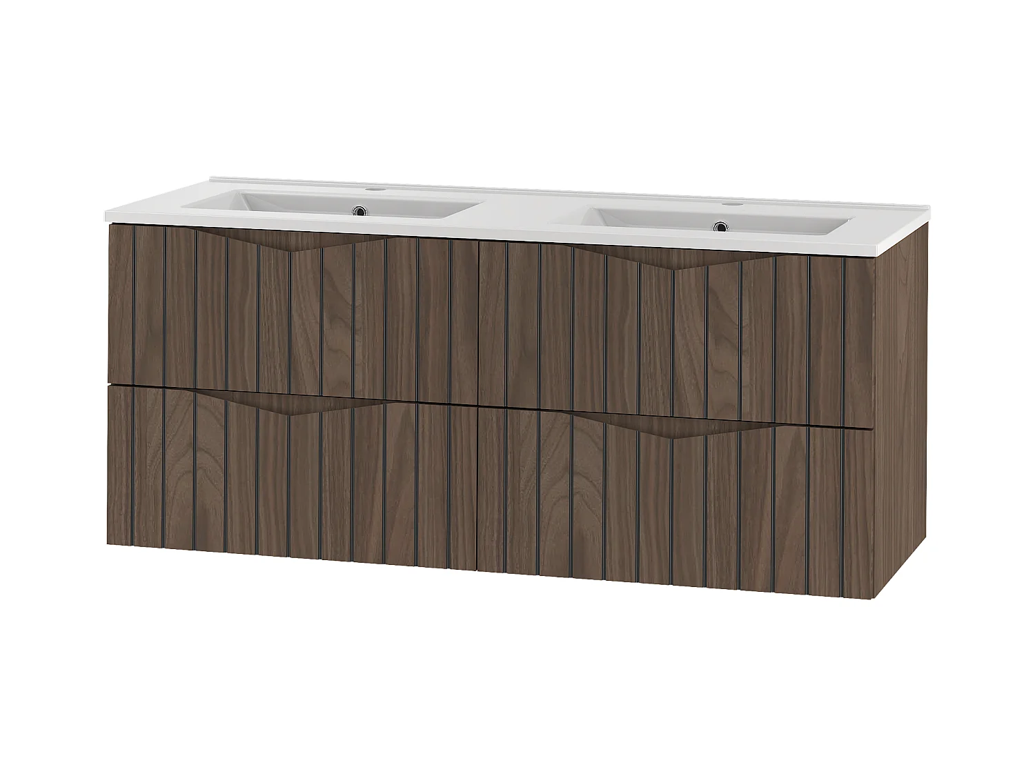Badkamerset 120 cm Kast met wastafel Geribbelde fronten Eiken Noten Stella