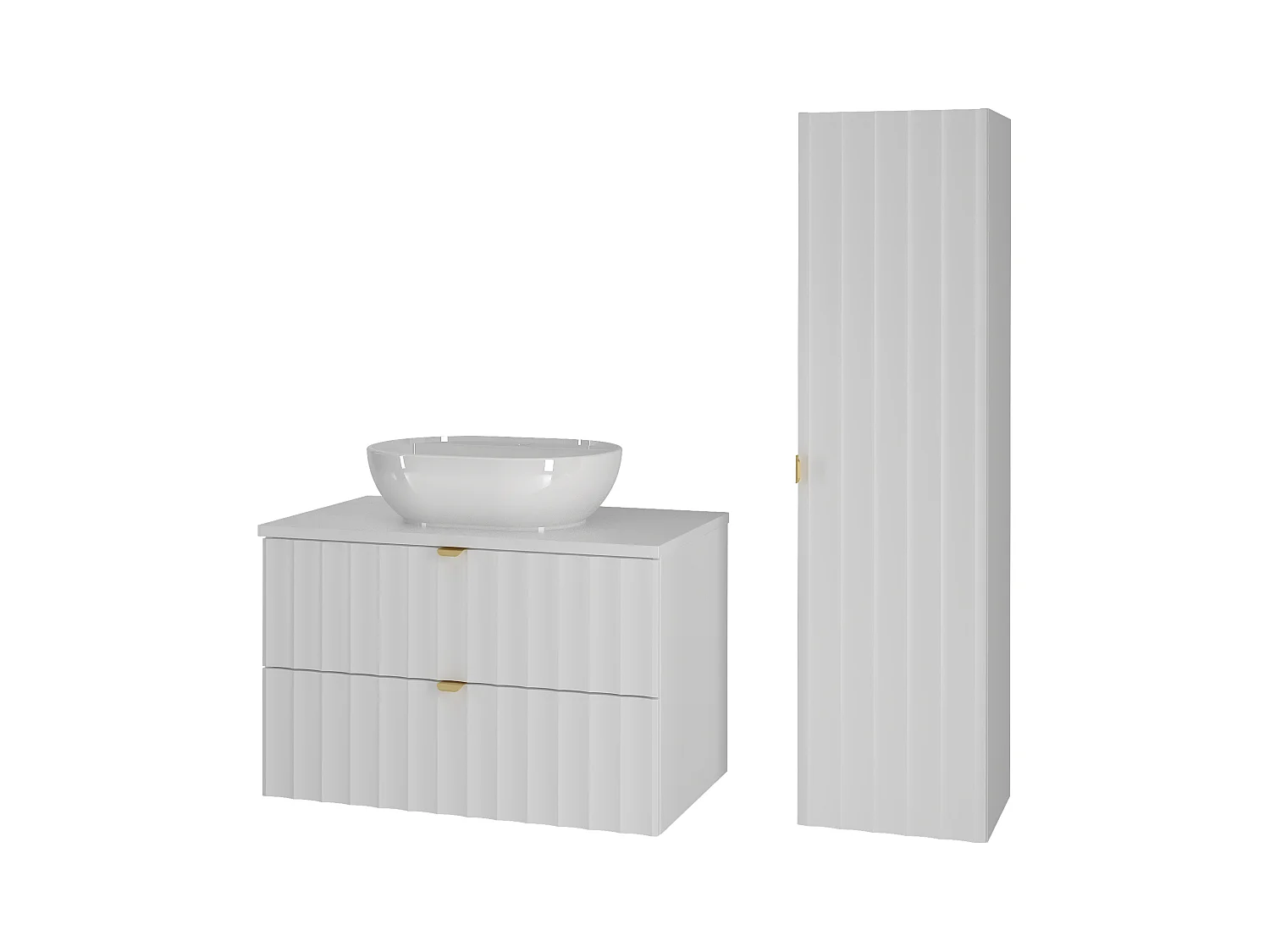 Ensemble de salle de bain blanc 80 cm Armoire avec plan de travail Lavabo Colonne Façades rainurées Arcos