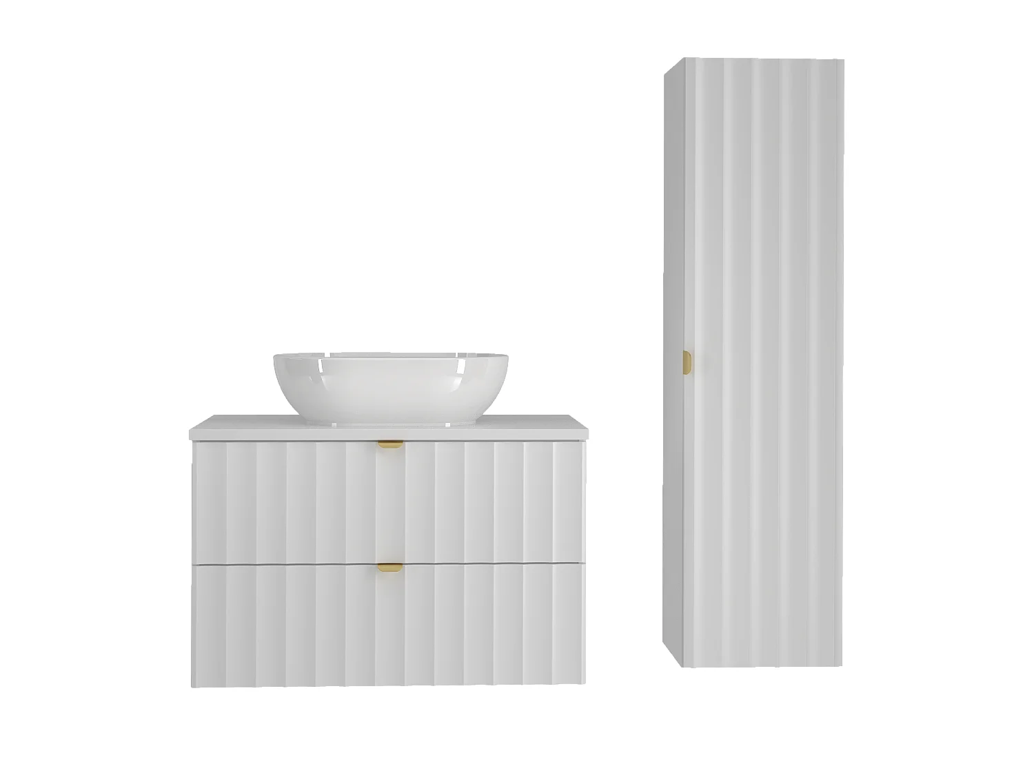 Ensemble de salle de bain blanc 80 cm Armoire avec plan de travail Lavabo Colonne Façades rainurées Arcos