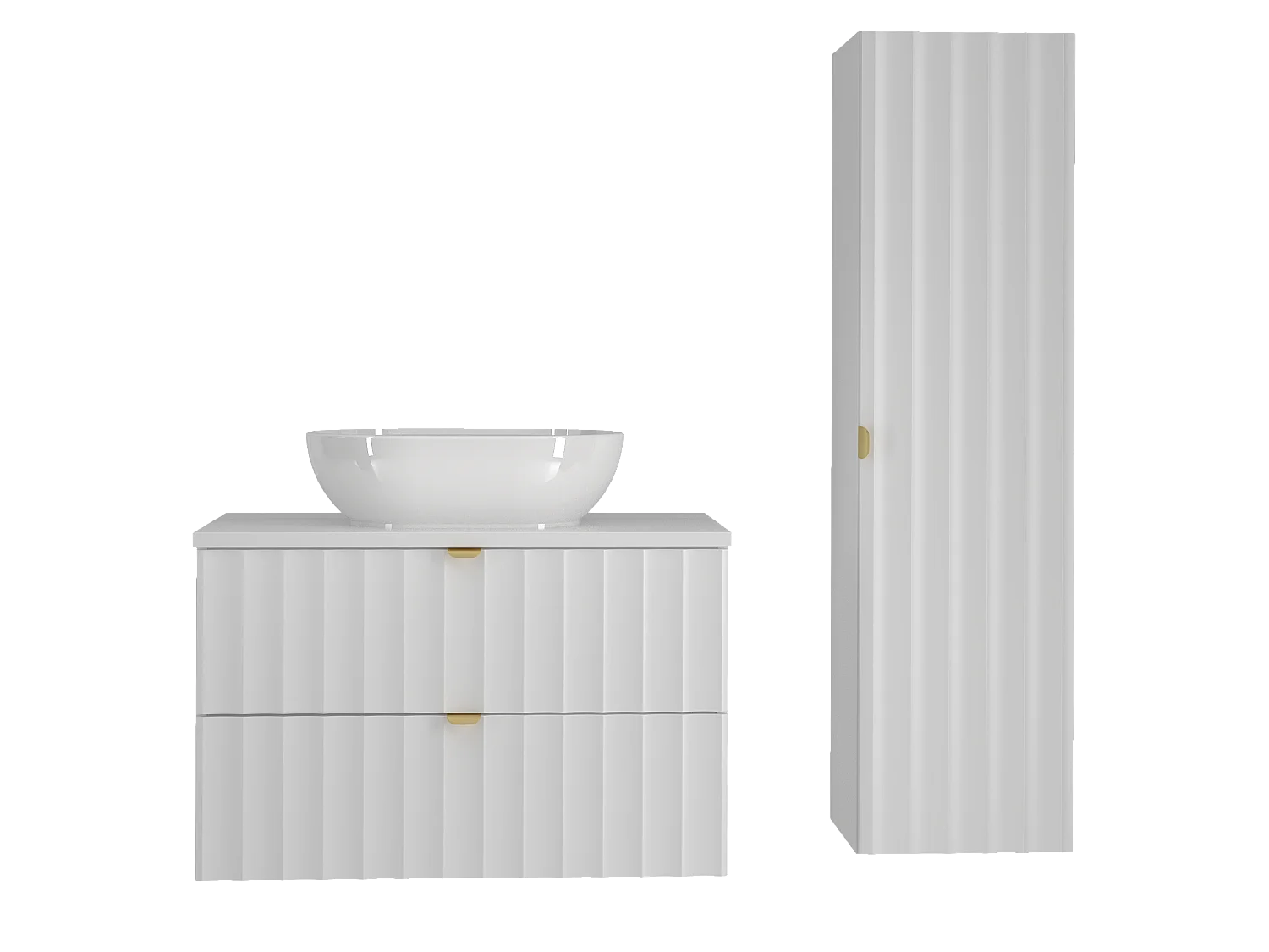 Ensemble de salle de bain blanc 80 cm Armoire avec plan de travail Lavabo Colonne Façades rainurées Arcos